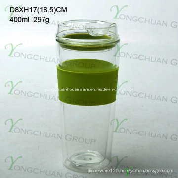 Borosilicate Double Wall Glass with Silicone Band and Lid